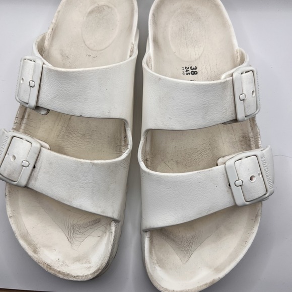 Birkenstock Arizona White Rubber Sandal Slides Womens 7 Eu 38 Read Buckle Strap - Picture 7 of 8